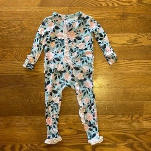 Blue, purple, pink rose design 0-3 month Laree + Co onesie without footies